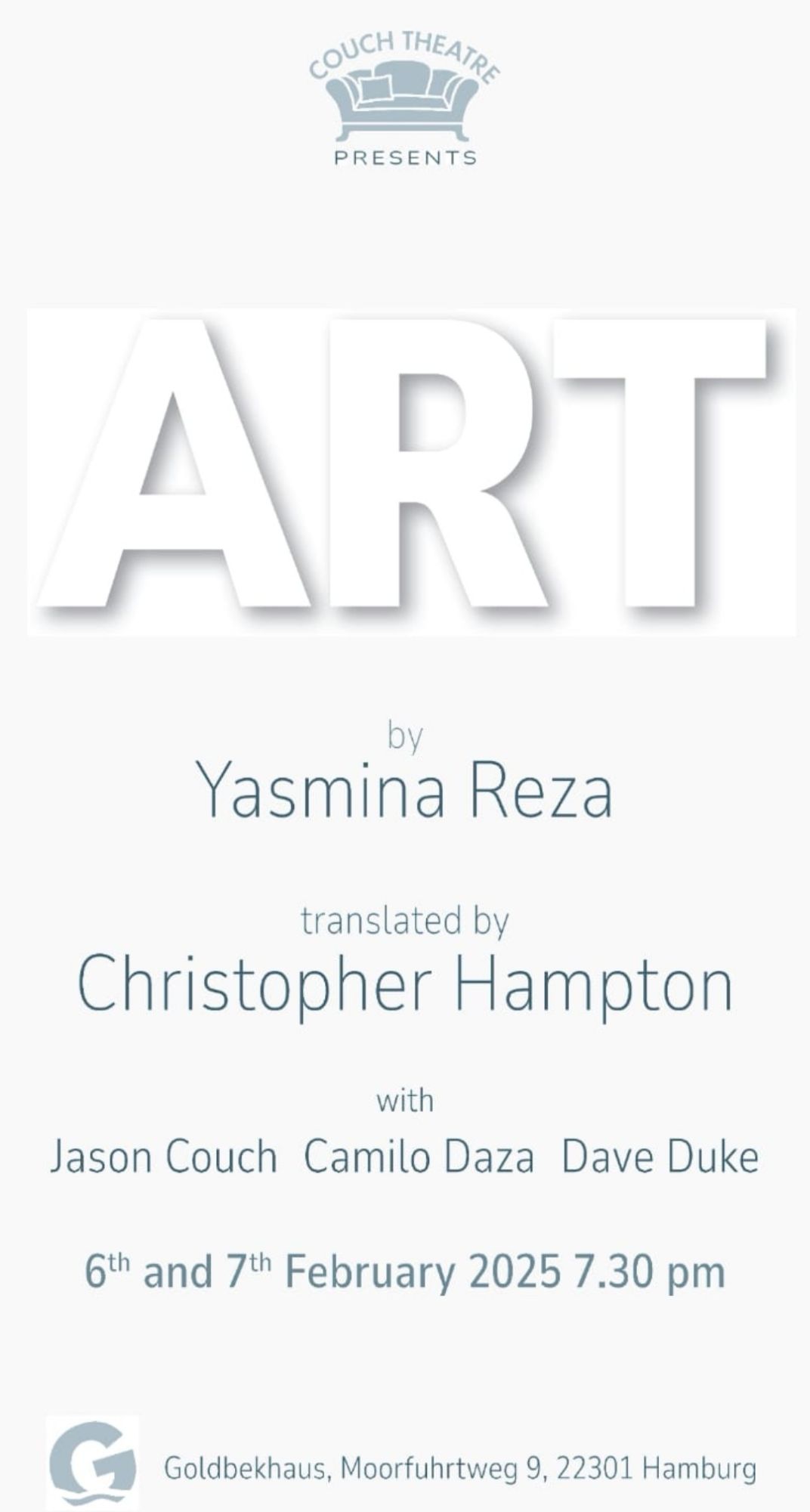 Couch Theatre Presents the multi award-winning play…‘ART’ by Yasmina&nbsp;Reza
